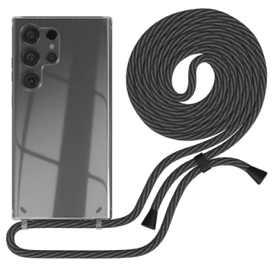 Abbildung von EAZY CASE Handykette kompatibel mit Samsung Galaxy S24 Ultra Kette zum Umhängen für Hülle Band aus Silikon stoßfeste transparente Handyhülle Schwarz/Anthrazit Clips Schwarz