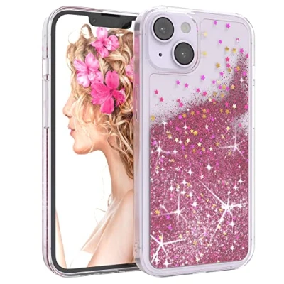 Abbildung von EAZY CASE Hülle kompatibel mit iPhone 14 Schutzhülle Flüssig Glitzer, Handyhülle, Schutzhülle, Back Cover Glitter Flüssigkeit, TPU/Silikon, Transparent/Durchsichtig, Pink
