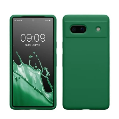 Abbildung von kwmobile Hülle kompatibel mit Google Pixel 7a Silikon Handy Case Handyhülle weiche Oberfläche kabelloses Laden Pixie Green