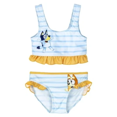 Abbildung von Bluey Kinderbikini Blau und Gelb Größe 4 Jahre Badeanzug für Mädchen 85% Polyester 15% Elastan 210 gsm Schnell trocknend Original Produkt entworfen in Spanien
