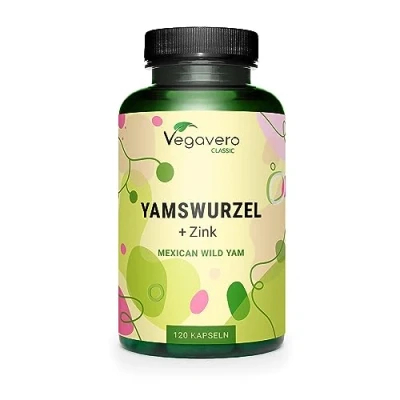 Abbildung von Yamswurzel Kapseln 1.000 mg Mexican Wild Yam Extrakt (20:1) 200 Diosgenin + Zink 120 Stück Laborgeprüft Ohne Zusätze Deutsche Produktion Vegavero®