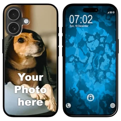 Abbildung von PhoneNatic personalisierte Handyhülle für iPhone 16 Custom Silikon Case in Schwarz zum selbst gestalten mit eigenem Foto Bild Text individuell