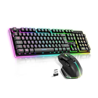 Abbildung von SPIRIT OF GAMER x Ultimate 600 Gaming Tastatur Maus Set Kabellos Schwarz Wiederaufladbar RGB DE Layout Semi Mechanisch Aluminiumplatte 4800 DPI Wireless Mouse Für PS5, PS4, PC, Xbox