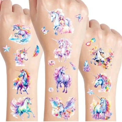 Abbildung von Einhorn Glitzer Tattoo Set Kinder, 12 Blätter Fake Tattoos für Geschenke Mädchen, Glitzerglück Spiel Deko Kindergeburtstag