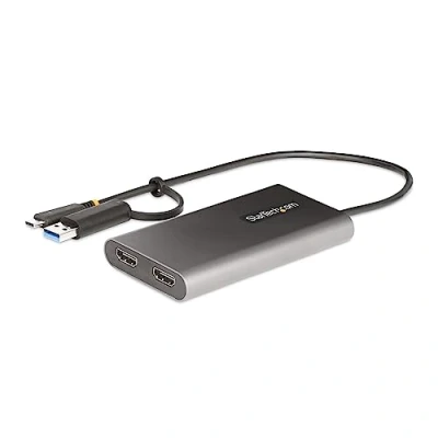 Abbildung von StarTech.com USB C Dual HDMI Adapter C/USB für 2 4K 60Hz Monitore 100W PD Pass Through auf zu Multi Monitor Adapter/Videokonverter (109B USBC HDMI)