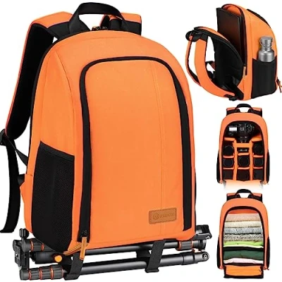 Abbildung von TARION Kamerarucksack Spiegelreflex Fotorucksack Wasserdicht Leicht und Kompakt Klein DSLR Rucksack mit 15“ Laptopfach Regenhaube(Orange