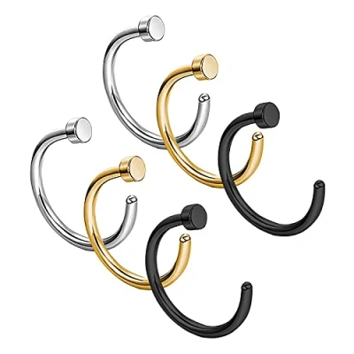 Abbildung von LEEQ Inless Steel Nasenring Hoop Nose Stud Body Schmuck Piercing, 6 Stück von