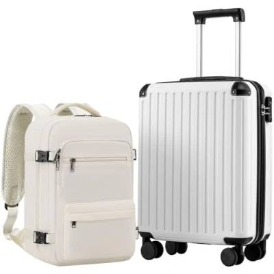 Abbildung von COOLIFE Handgepäck Koffer 55X40X20cm und Kabinen Rucksack 20L(40X25X20cm) Set für EasyJet Flugzeug Kabinengepäck Hartschlagenkoffer Reiserucksack Klein mit TSA Schloss