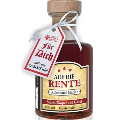 Abbildung von Der ultimative Rentner Pass Willkommen im Ruhestand Rente Opa Oma Pensionär Kräuterlikör Unruhestand Power (0,2L Apothekerflasche Elixier)
