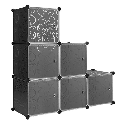 Abbildung von WOLTU Schuhboxen stapelbar, Schuhregal mit 6 Stapelboxen, Aufbewahrungsbox Tür, DIY Steckregal, Kunststoffbox für Schuhaufbewahrung, Schuhorganizer, 35x35x35 cm pro Schuhkarton, Schwarz