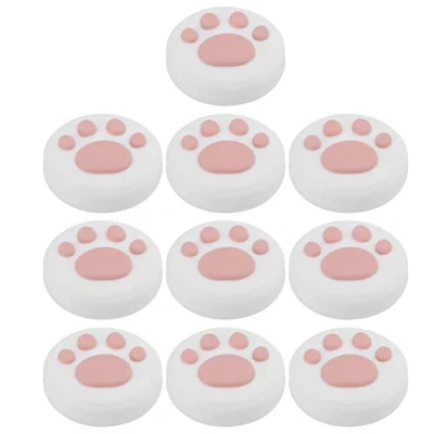 Abbildung von Cat Paw Daumengriffkappen 10 Stück Ersatz Silikon Daumengriffe Analoge Stick Abdeckung Joystick Kappe Universal für Switch Lite(Rosa Pfote auf Weiß)