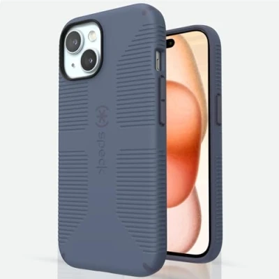 Abbildung von Speck iPhone 15 Hülle Gebaut für MagSafe, Fallschutzgriff 14 &amp; 13 Kratzfest, Soft Touch, 6,1 Zoll Handyhülle CandyShell Grip Mystery Blue/Faded Denim