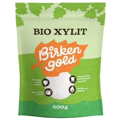 Abbildung von Birkengold Bio Xylit, 500 g Beutel aus biologischer Landwirtschaft 40% weniger Kalorien zahnfreundlich ideal zum Kochen und Backen glykämischer Index von 11