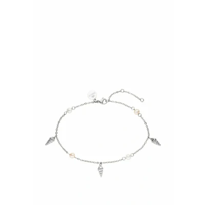 Abbildung von Purelei® Akala Fußkettchen Damen Edelstahl 18K vergoldet/rosé/silber Mit echten Süßwasserperlen &amp; Muschelanhängern Verstellbar 2125 cm Sommerliches Fußband (Silver)