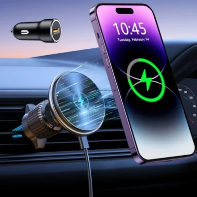 Abbildung von EOIWUY Kompatibel mit MagSafe Autohalterung Ladefunktion, 15W Schnellladende Induktive Handyhalterung Auto Magnet Wireless Charger iPhone 16/15/14/13/12 Serie