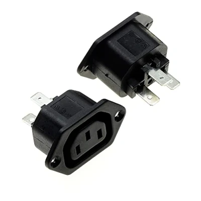 Abbildung von IEC Einbaubuchse mit Flanschbefestigung Schwarz, 2 Stück AC 250V 10A 320 C13 3 Pins Einlassmodulstecker Strom Gerade