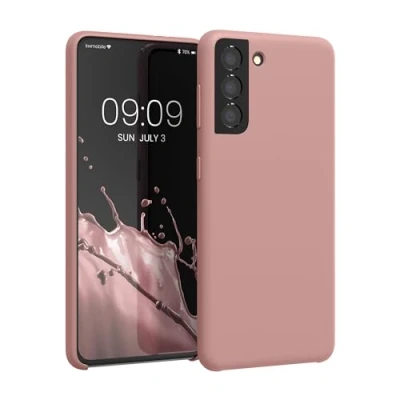 Abbildung von kwmobile Hülle kompatibel mit Samsung Galaxy S21 Silikon Handy Case Handyhülle weiche Oberfläche kabelloses Laden Vintage Pink