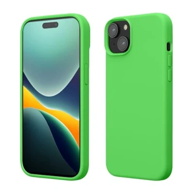 Abbildung von kwmobile Hülle für das iPhone 15 Plus Silikon Handy Case stoßfeste Handyhülle mit weicher Oberfläche Limettengrün
