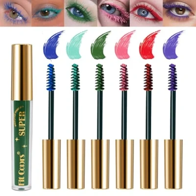 Abbildung von Mrettick 6 Farben farbige Wimperntusche Set für Wimpern, lila grün rosa rot bunte wasserfeste charmante lang anhaltende voluminöse Mascara Augen Make up
