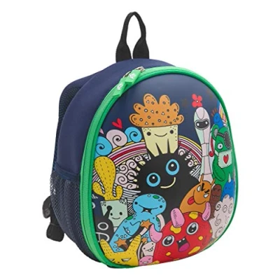 Abbildung von WEDO 2433304 Kinder Rucksack Monster, stabile Frontseite, 2 Netztaschen außen, mehrere innen, gepolsterte Tragegurte, sehr leicht, leicht zu reinigen