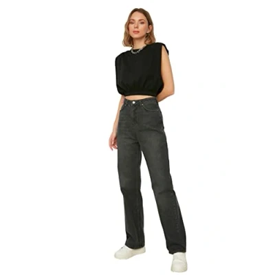 Abbildung von Trendyol Damen Hohe Taille 90er Jahre Breite Beinjeans Jeans Palazzo, Anthrazit, 34
