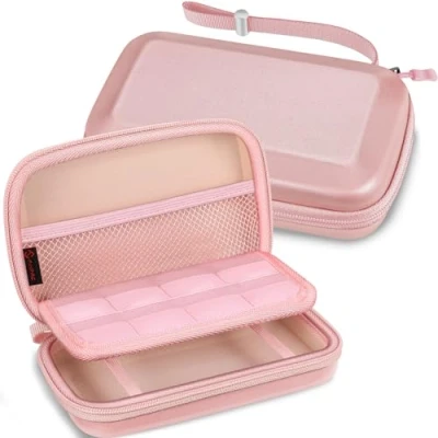 Abbildung von Fintie Tasche für Nintendo 2/3 DS XL, 3DS / LL Konsole Tragetasche Aufbewahrungstasche Transporttasche mit Spielkartenhaltern und Haltegurt, Roségold