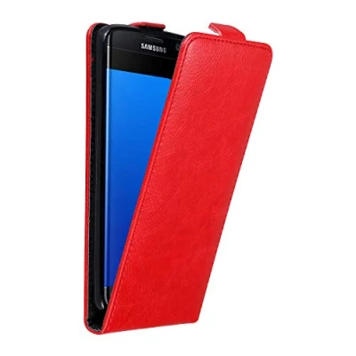Abbildung von Cadorabo Hülle kompatibel mit Samsung Galaxy S7 Edge Flip Design aus Premium Kunst Leder Klappbare Stoßfeste Magnetische Cover für Tasche in Rot