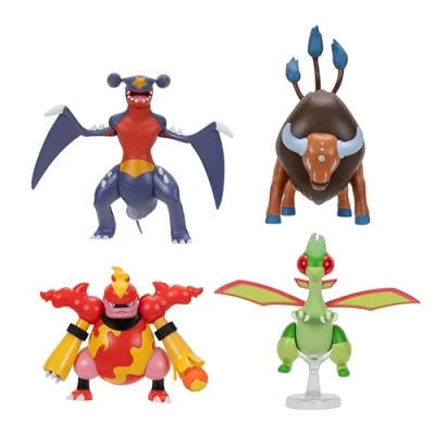 Abbildung von Pokémon PKW4404 Battle Feature Figure 4er Pack Knakrack, Magbrant, Tauros, Libelldra, offizielle bewegliche Figuren, je 11,5 cm