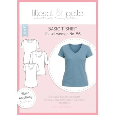 Abbildung von lillesol &amp; pelle Schnittmuster Women No.56 Basic T Shirt in Größe 34 50 zum Nähen mit Foto Anleitung und Video