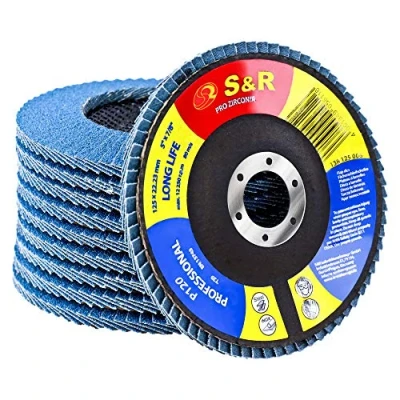 Abbildung von S&amp;R Fächerschleifscheiben Set 10 St., 125 x 22,23 mm, Profi Qualität, Fächerscheiben, T29, Lamellenschleifer Satz für Stahl, Edelstahl, Körnung P120