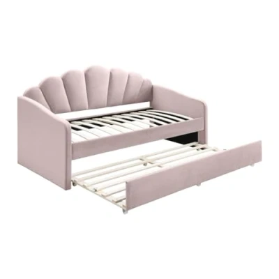 Abbildung von Vente unique Ausziehbett Muschelform 2 x 90 190 cm Samt Rosa ELUSIA