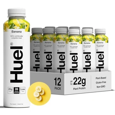Abbildung von Huel Ready to drink Trinkmahlzeit Banana Banane Plant based Glutenfrei Nachhaltig Ohne Gentechnick 20 g Protein pro Flasche (12x 500 ml Flaschen)
