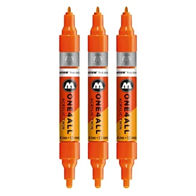 Abbildung von Molotow One4All Acrylic Twin Marker (Strichstärke 1,5 mm und 4 mm, hochdeckend permanent) 3 Stück Farbe 085 dare orange
