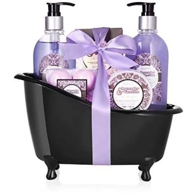 Abbildung von BRUBAKER Cosmetics Bade Geschenkset Lavendel Vanille mit Deko Badewanne schwarz 9 teilig