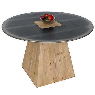 Abbildung von Esstisch HWC L76, Tisch Esszimmertisch, rund Industrial Massiv Holz MVG Zertifiziert 74x120cm, Natur mit Metall Optik