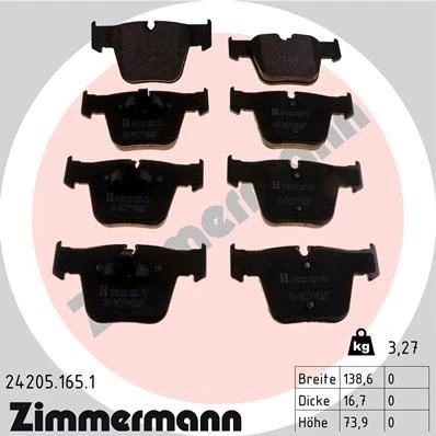 Abbildung von ZIMMERMANN 24205.165.1 Bremsbelagsatz für Verschleißwarnanzeiger vorbereitet Foto entspricht Lieferumfang, mit Feder MERCEDES BENZ: S Klasse Coupe