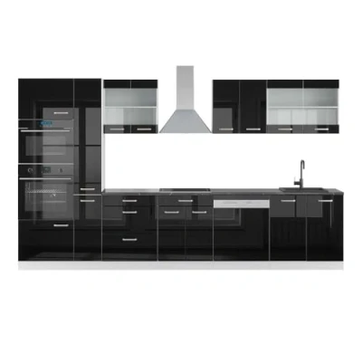 Abbildung von Vicco Küchenzeile R Line, Schwarz Hochglanz/Weiß, 350 cm mit Hochschrank, AP Anthrazit