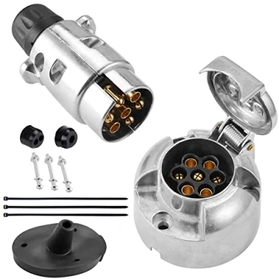 Abbildung von SPARKMOTO Anhänger Aluminiumgehäuse Stecker 7 Polig Steckdose Set,mit Montagezubehör,12V Wasserdicht Metall Polige Für KFZ Wohnwagen AHK Adapter