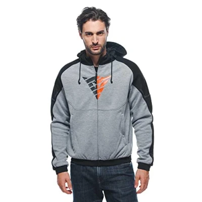 Abbildung von Dainese Daemon X Safety Hoodie Full Zip, Motorrad Fleecejacke, Mesh Gewebe, Schulter Und Ellbogenprotektoren, Herren Motorradjacke, Grau Melange/Schwarz/Fluo Rot, 52