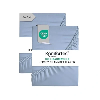 Abbildung von Spannbettlaken Jersey Spannbettuch, 90x200, 140x200, 160x200, 180x200 oder 200x200 cm, Komfortec, 100% Baumwolle (135 g/m), Gummizug: Rundum, (2 Stück), OEKO TEX® Standard 100 Zertifisiert, für Matratzen bis 25 cm Höhe