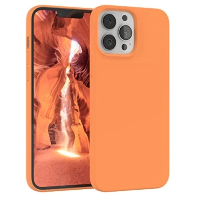 Abbildung von EAZY CASE Premium Silikon Handyhülle kompatibel mit iPhone 13 Pro Max, Slimcover Kameraschutz und Innenfutter, Silikonhülle, Schutzhülle, Bumper, Handy Case, Hülle, Softcase, Orange