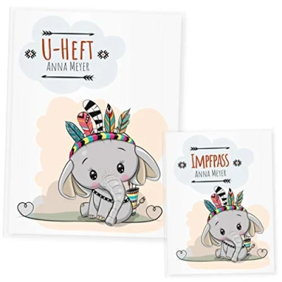 Abbildung von U Heft Hülle Set, Uheft &amp; Impfpass Waldtiere, (Uheft Set personalisiert, Elefant)