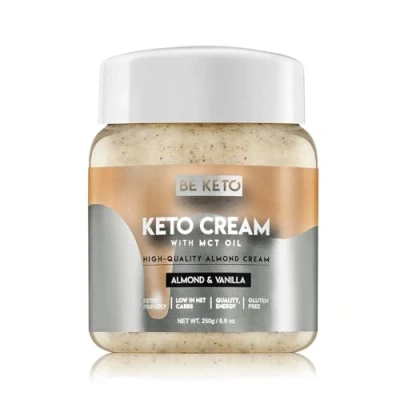 Abbildung von BeKeto Keto Creme Mandel und Vanille mit MCT Öl pflanzlicher Aufstrich für vegane freundliche Lebensmittel glutenfrei 250g