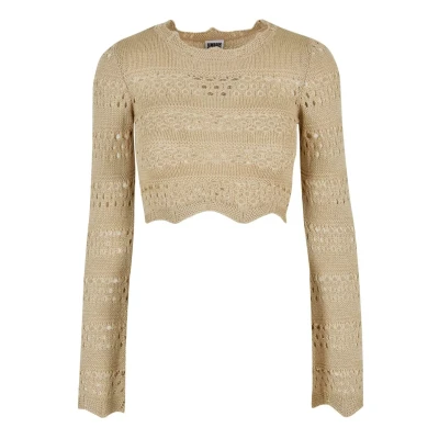 Abbildung von Urban Classics Cropped Crochet Strickpullover, Damen, Größe: XXL, Softseagrass