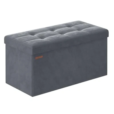Abbildung von SONGMICS Sitzhocker mit Stauraum, klappbare Sitzbank, 38 x 76 cm Fußbank, Aufbewahrungsbox, bis 300 kg belastbar, für Wohnzimmer Schlafzimmer Flur, schiefergrau LSF247G01