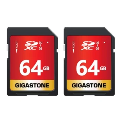 Abbildung von Gigastone 64 GB SDXC Speicherkarte, 2 Stück, Primärserie, Übertragungsgeschwindigkeit bis zu 80 MB/s, für Fotos, Videos, Musik, Dateien, Camcorder, Kamera, PC, Klasse 10 U1 UHS I