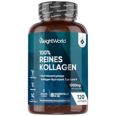 Abbildung von Kollagen Kapseln 1170mg pures Marine Collagen 120 Capsules NatiCol Meereskollagen Hydrolysat Typ1 Alternative zu Hyaluron Mit Reines Protein Pulver WeightWorld