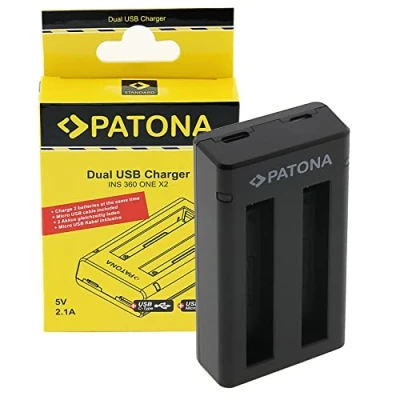 Abbildung von PATONA (1457) Ladegerät für Akku IS360X2B kompatibel mit Insta 360 One X2 Kamera USB Dual (mit c und Mikro Eingang)