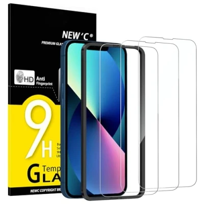 Abbildung von NEW&#039;C 3 Stück, Panzer Schutz Glas für iPhone 14, 13, 13 Pro (6,1 Zoll), Frei von Kratzern, 9H Härte, HD Displayschutzfolie, Ultra klar, Ultrabeständig Einfaches Installationswerkzeug enthalten