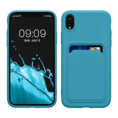Abbildung von kwmobile Handyhülle kompatibel mit Apple iPhone XR Hülle Handy Cover Fach für Karten in Hellblau matt